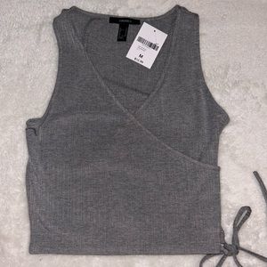 FOREVER 21 NWT, heather gray tank top with a cute tied wrap in the lower left